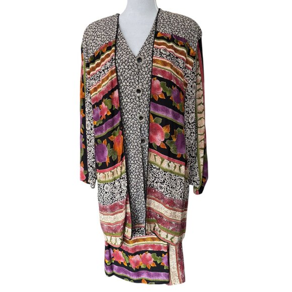In Group ltd Vintage 80s abstract mixed floral skirt set w attached jacket sz 8 - Picture 6 of 16